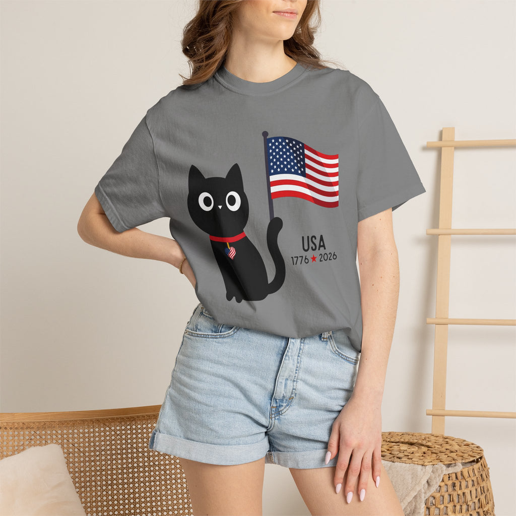 Patriotic Cat USA T-Shirt – 1776 • 2026 Flag Tee