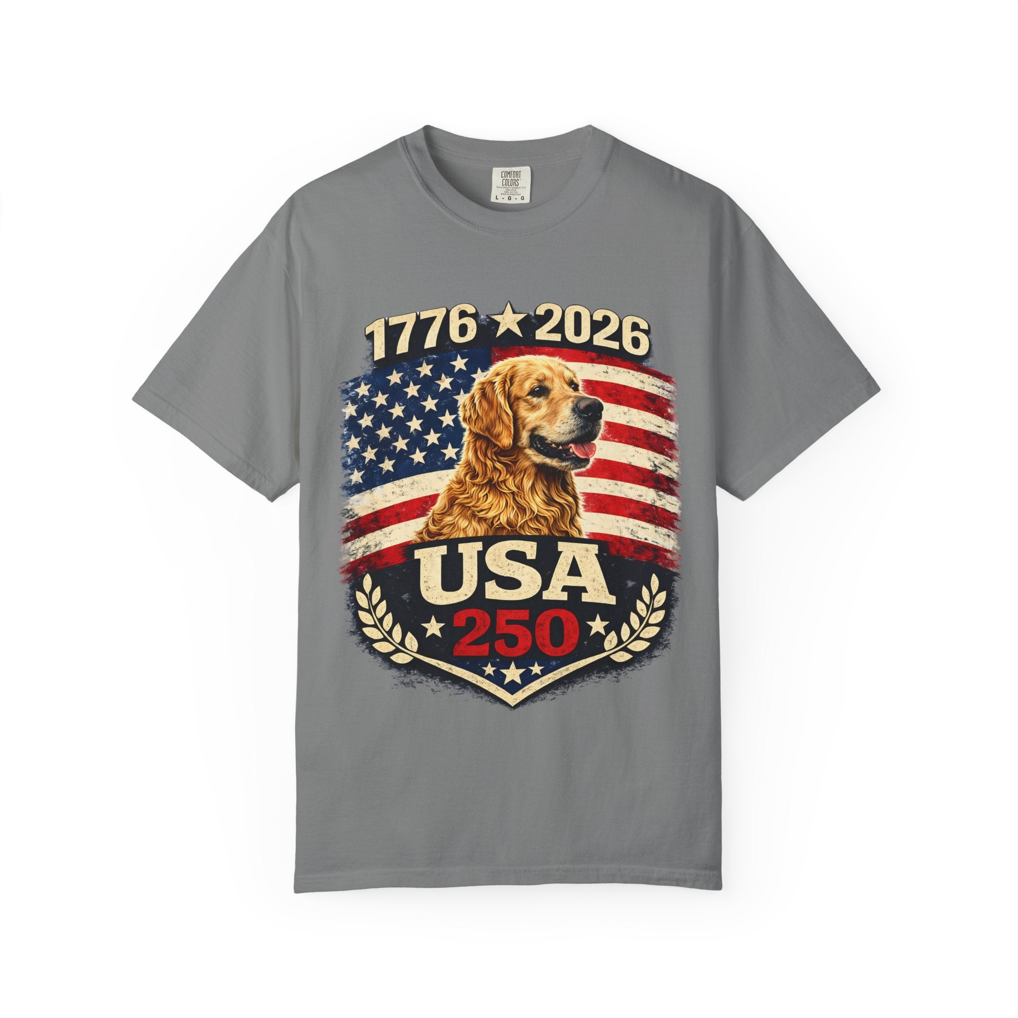 USA 250 Golden Retriever T-Shirt — 1776–2026 Patriotic 250th Anniversary Tee