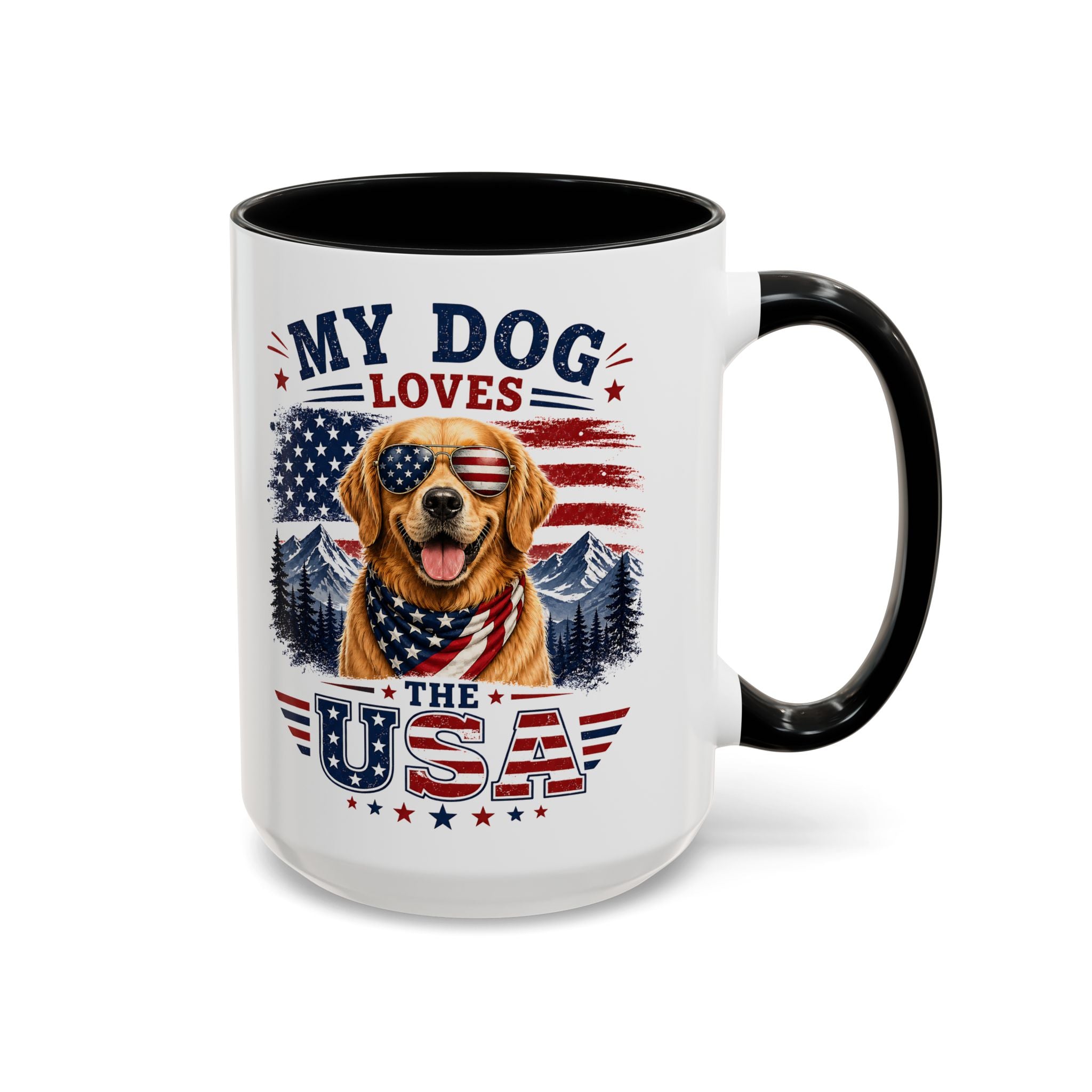 Patriotic Golden Retriever Coffee Mug – "My Dog Loves the USA" Accent Mug