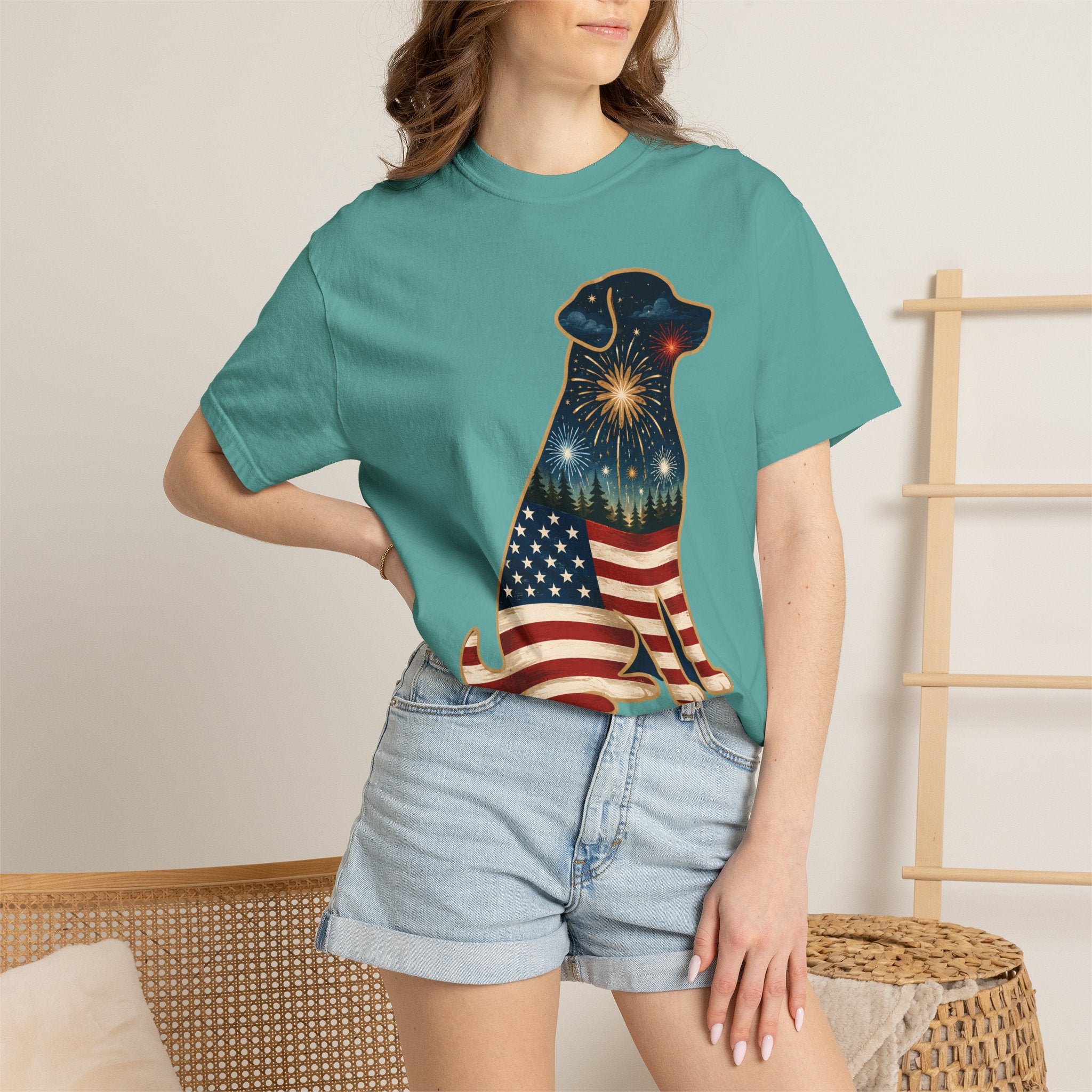 Patriotic Labrador T-Shirt — "America's 250th 1776–2026" Dog Flag Tee