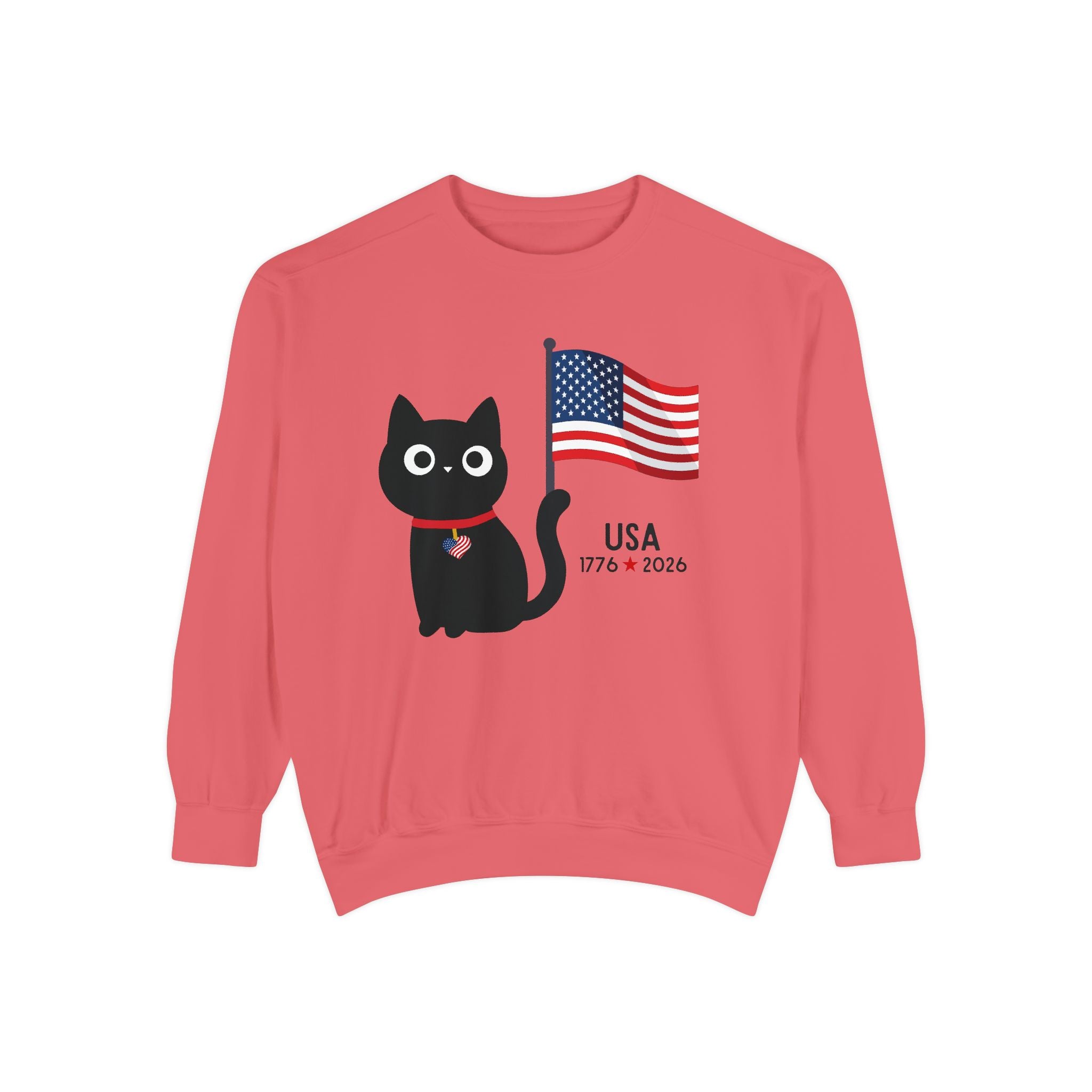 Patriotic Black Cat Sweatshirt — USA Flag 1776–2026