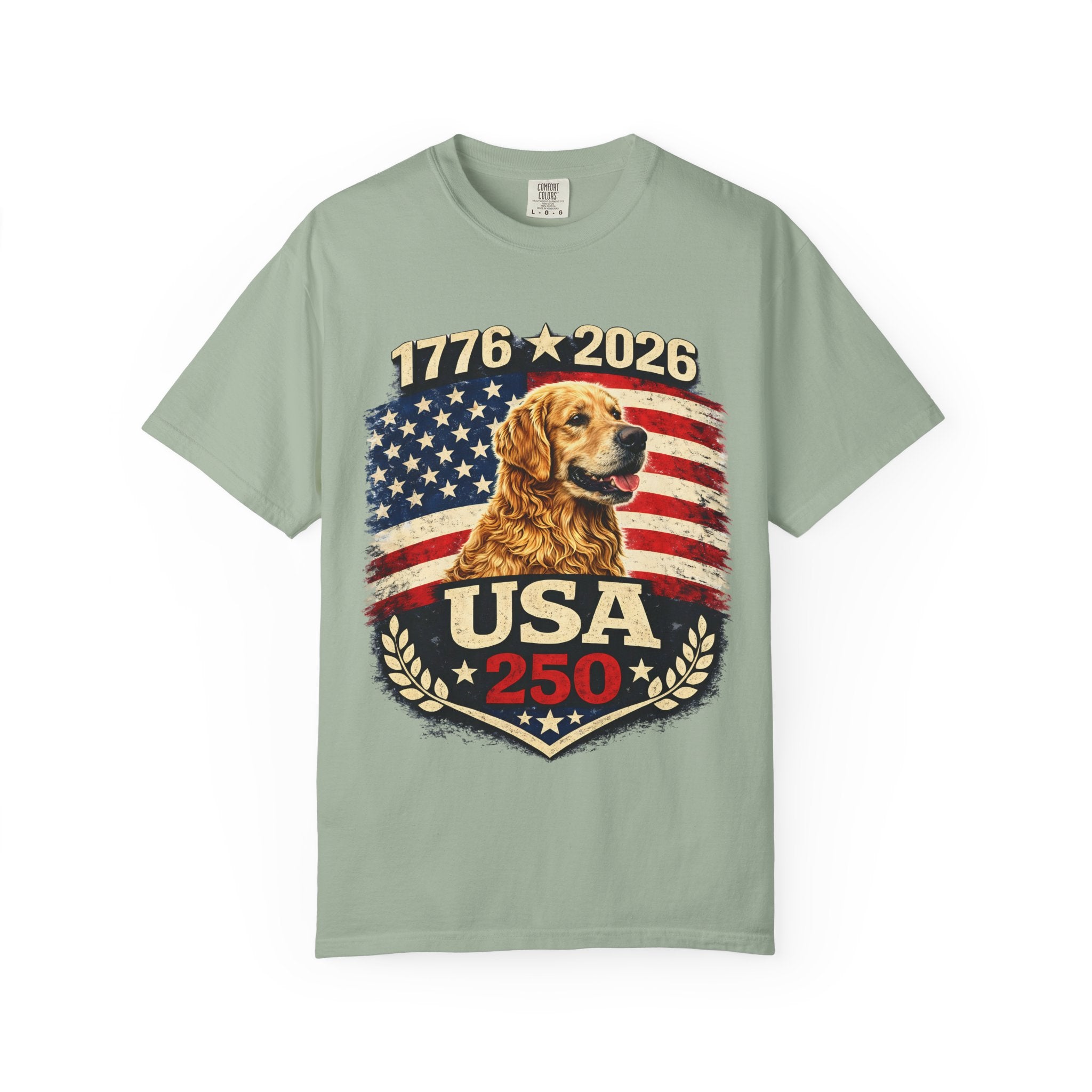 USA 250 Golden Retriever T-Shirt — 1776–2026 Patriotic 250th Anniversary Tee
