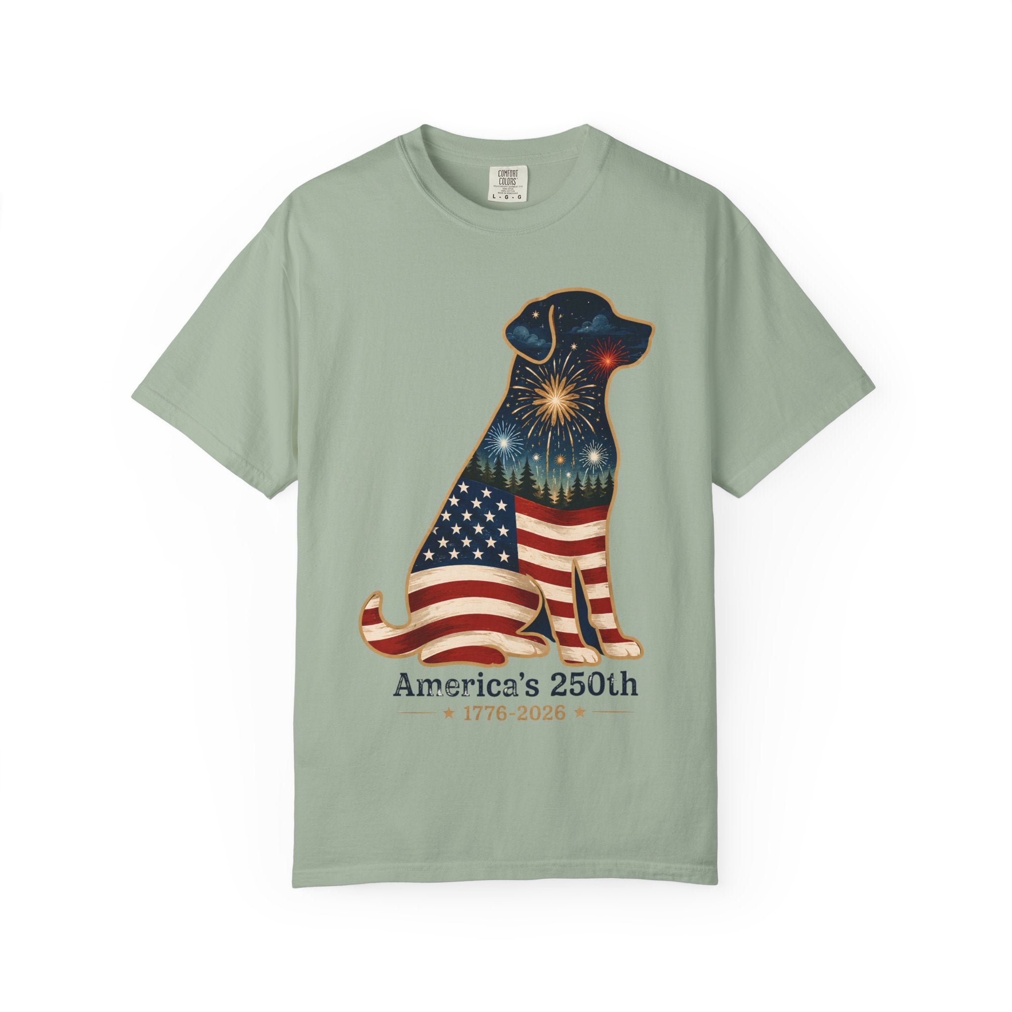Patriotic Labrador T-Shirt — "America's 250th 1776–2026" Dog Flag Tee