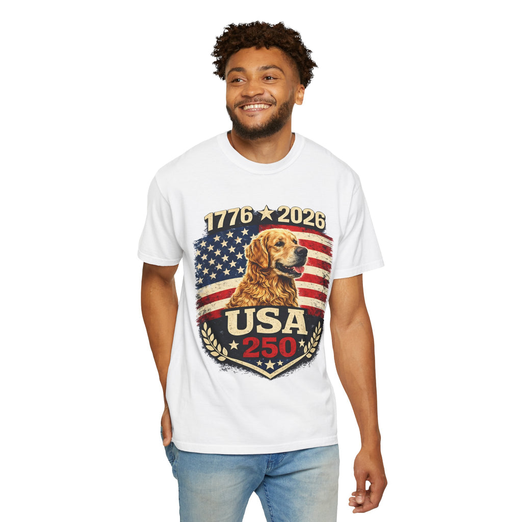 USA 250 Golden Retriever T-Shirt — 1776–2026 Patriotic 250th Anniversary Tee