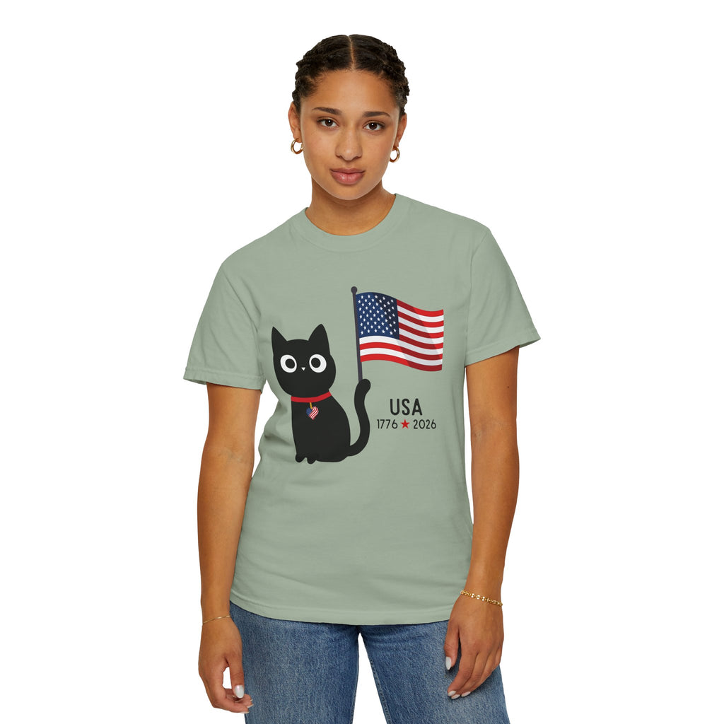 Patriotic Cat USA T-Shirt – 1776 • 2026 Flag Tee