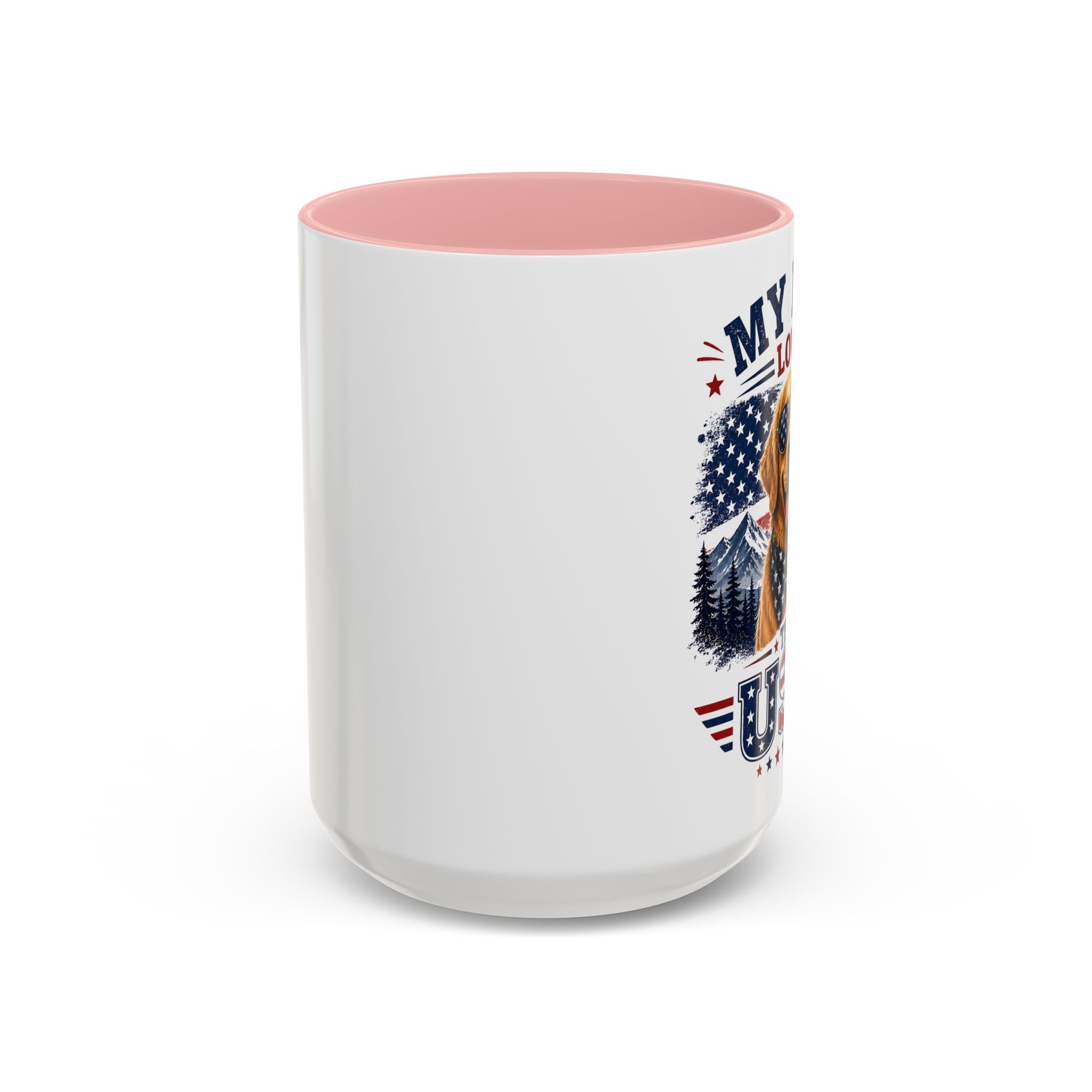 Patriotic Golden Retriever Coffee Mug – "My Dog Loves the USA" Accent Mug