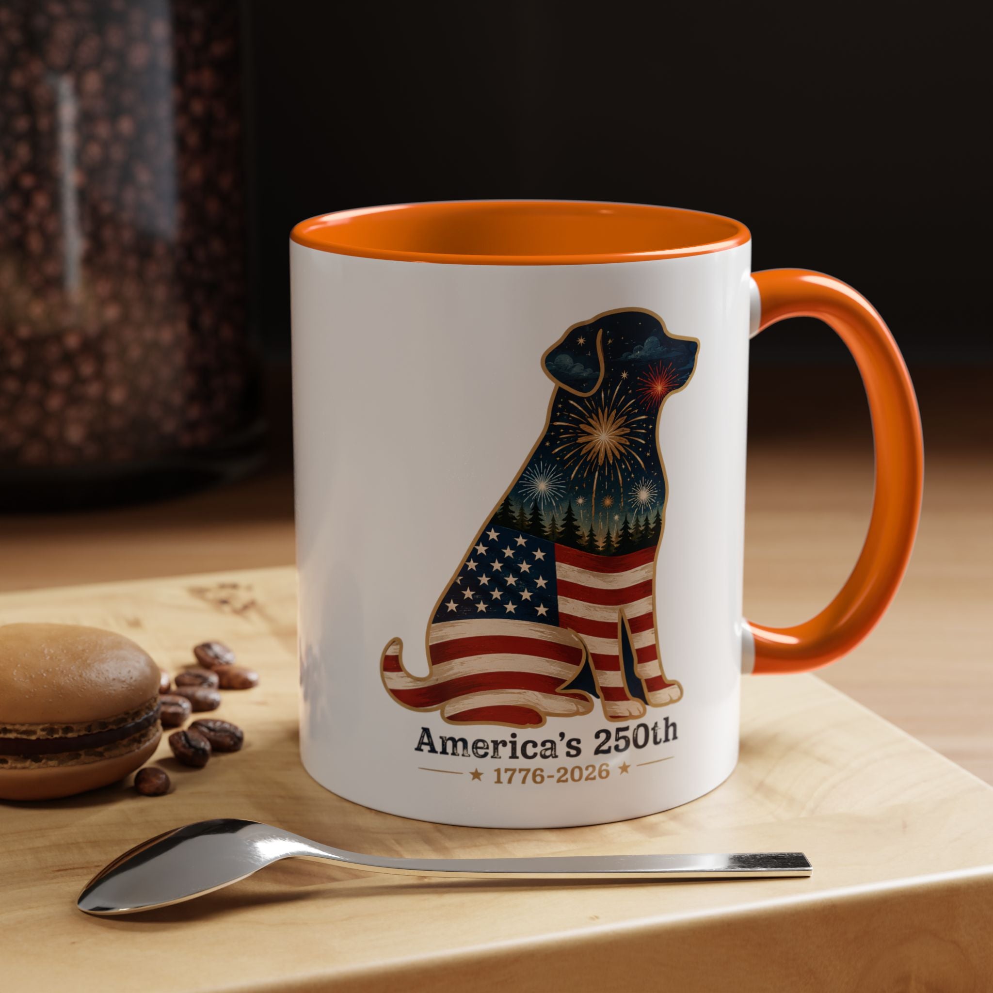 America's 250th Celebration Flag Dog Coffee Mug 11 oz