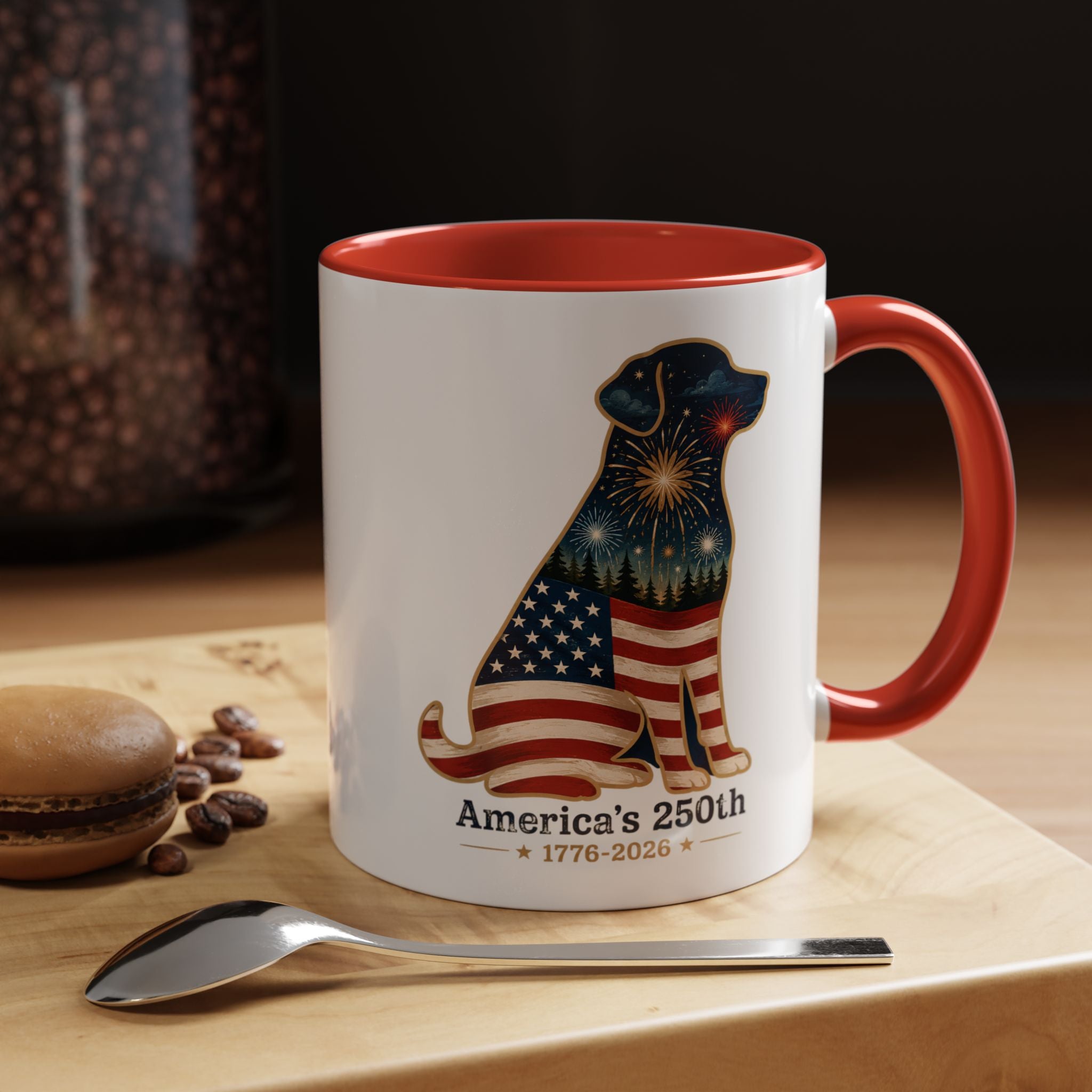 America's 250th Celebration Flag Dog Coffee Mug 11 oz