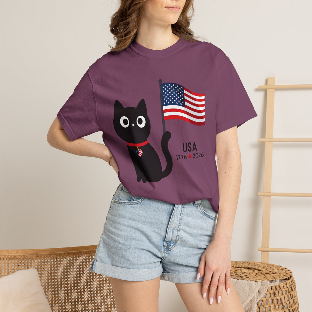 Patriotic Cat USA T-Shirt – 1776 • 2026 Flag Tee