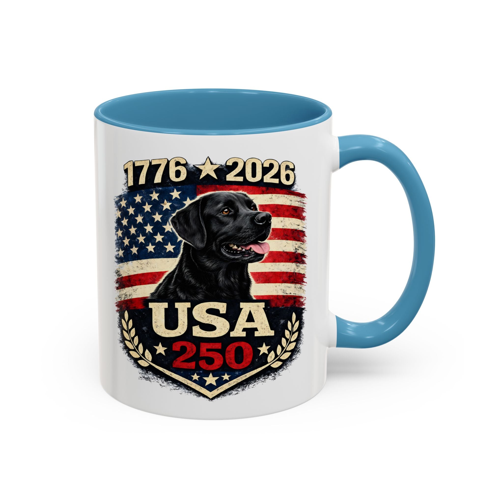 USA 250 Black Lab Coffee Mug — 1776–2026 Patriotic 11/15oz Accent Mug
