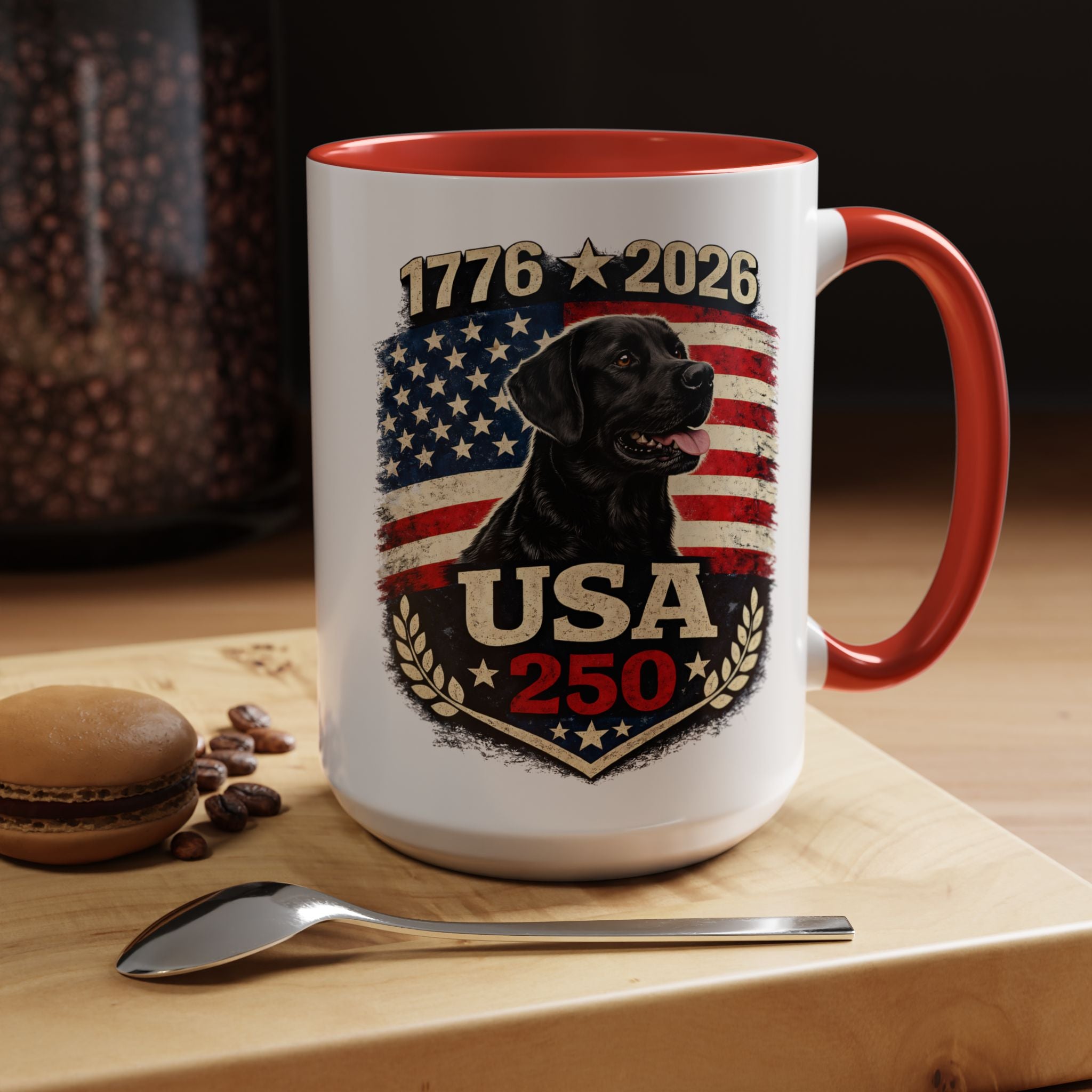 USA 250 Black Lab Coffee Mug — 1776–2026 Patriotic 11/15oz Accent Mug