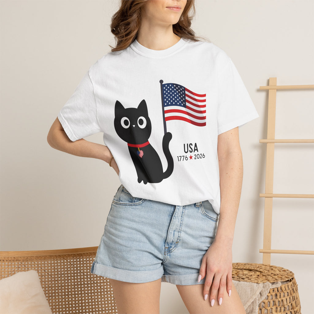 Patriotic Cat USA T-Shirt – 1776 • 2026 Flag Tee