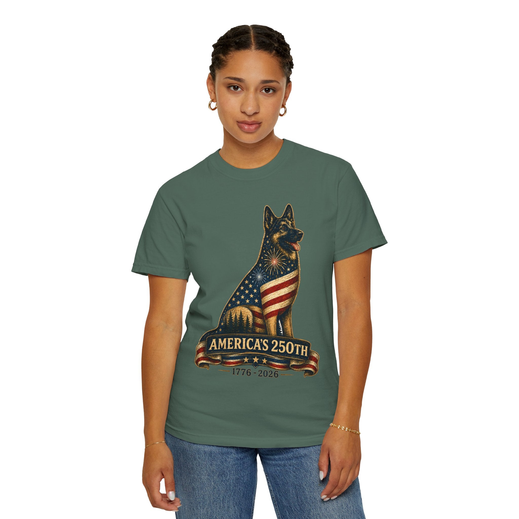 America's 250th German Shepherd T‑Shirt — 1776–2026 Patriotic Dog Tee