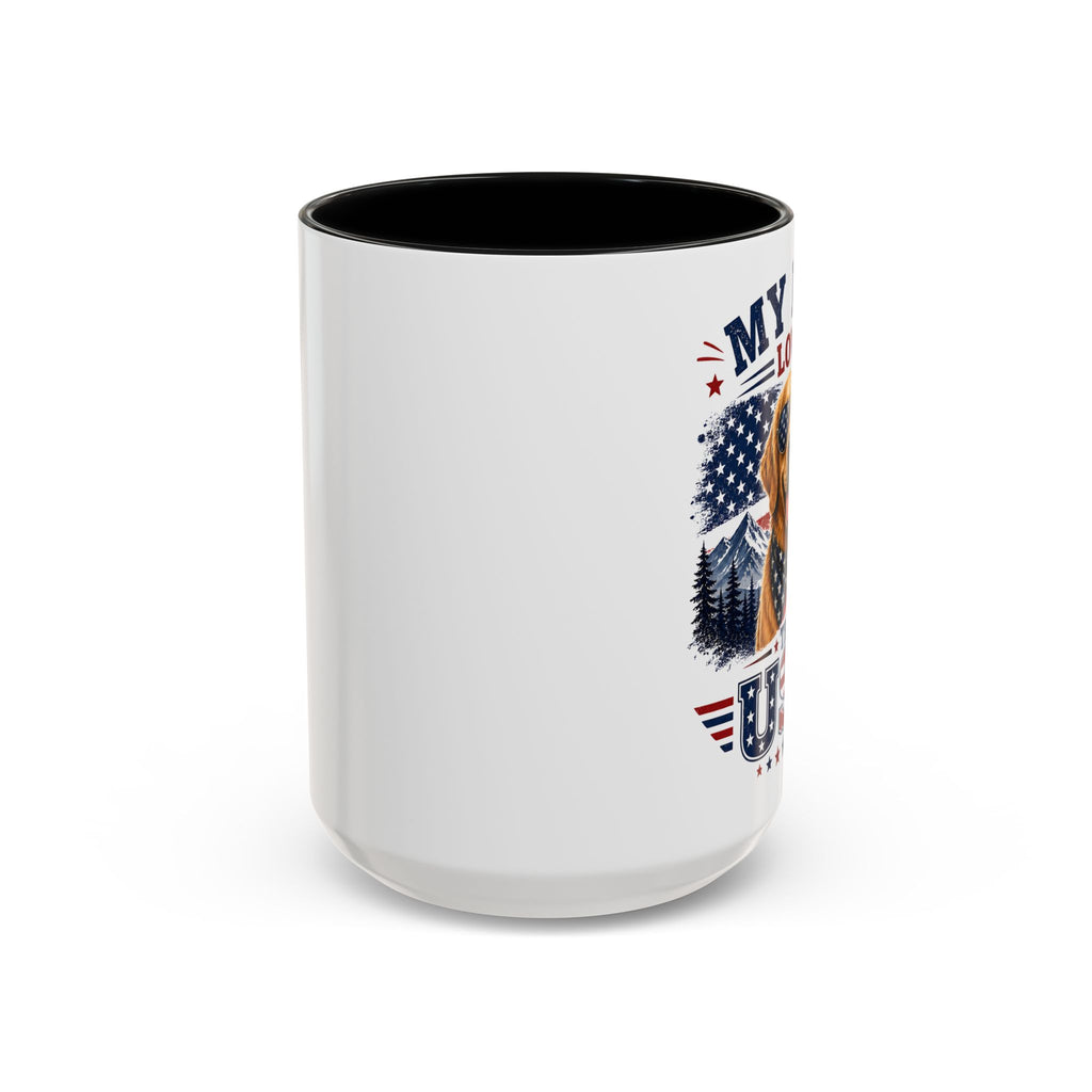 Patriotic Golden Retriever Coffee Mug – "My Dog Loves the USA" Accent Mug