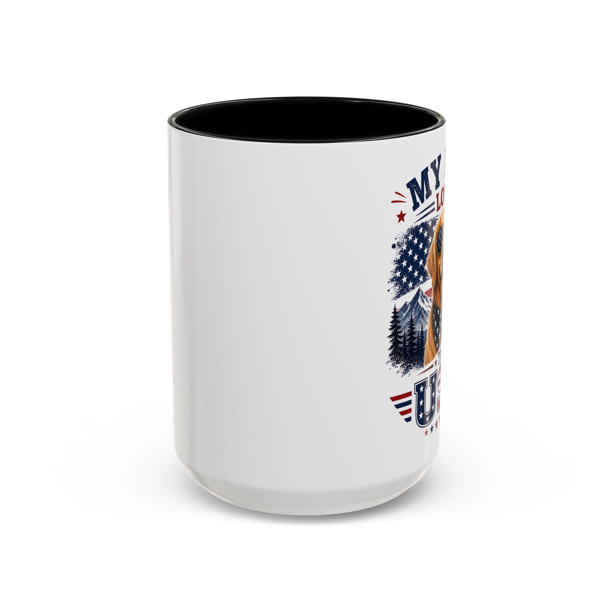 Patriotic Golden Retriever Coffee Mug – "My Dog Loves the USA" Accent Mug