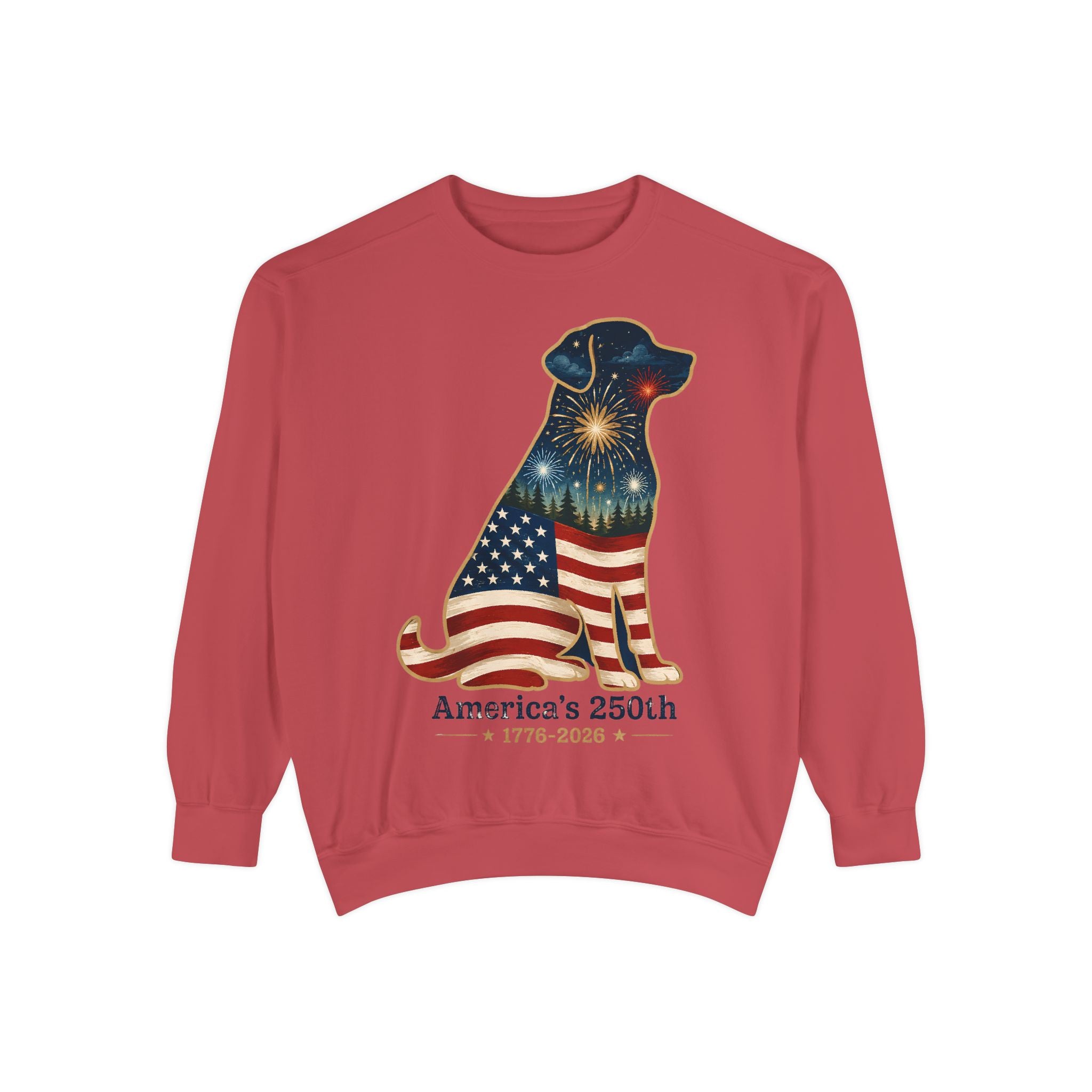 Dog Patriotic Sweatshirt – "America's 250th" Flag Labrador Crewneck