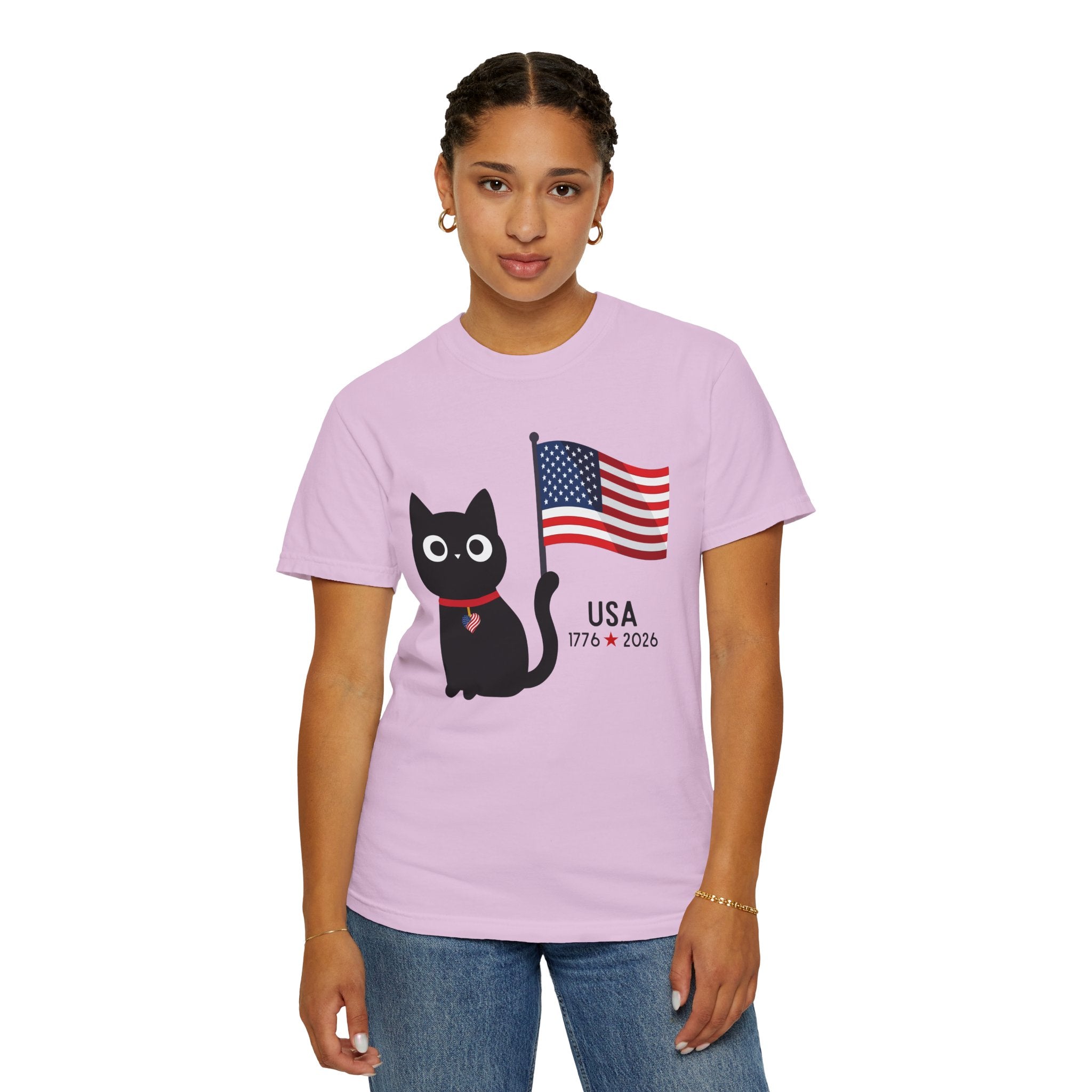 Patriotic Cat USA T-Shirt – 1776 • 2026 Flag Tee