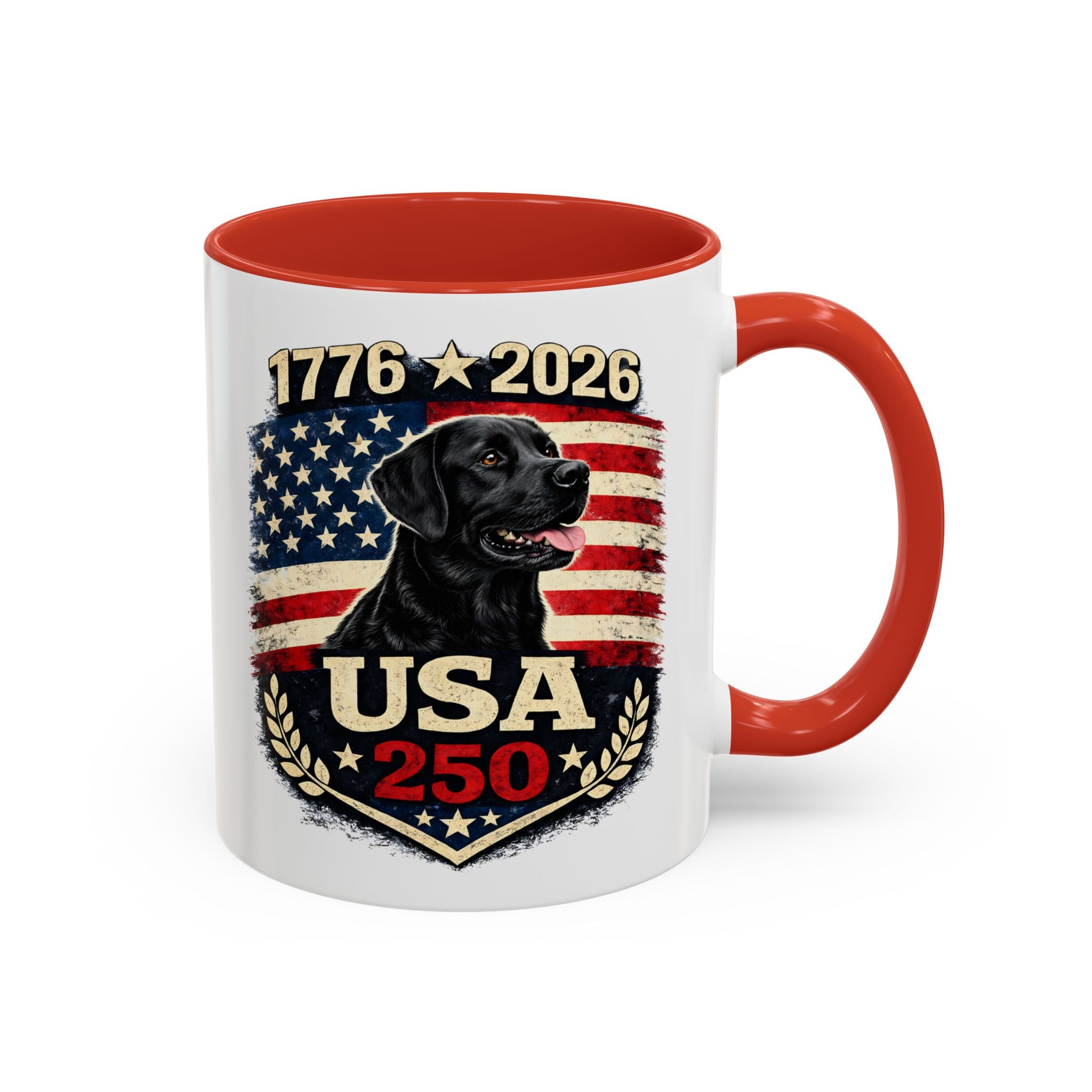 USA 250 Black Lab Coffee Mug — 1776–2026 Patriotic 11/15oz Accent Mug